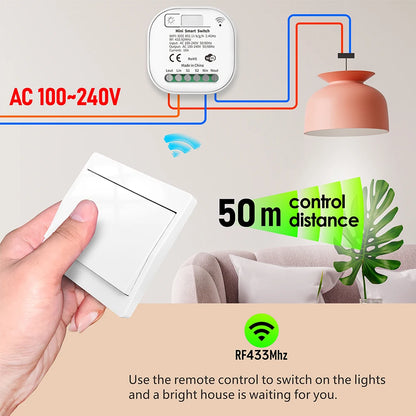 Tuya Smart life WiFi and 433MHz Light Switch,Wall Panel Switch No Need Battery,110V 220V 16A Mini Module, for Alexa Google Home