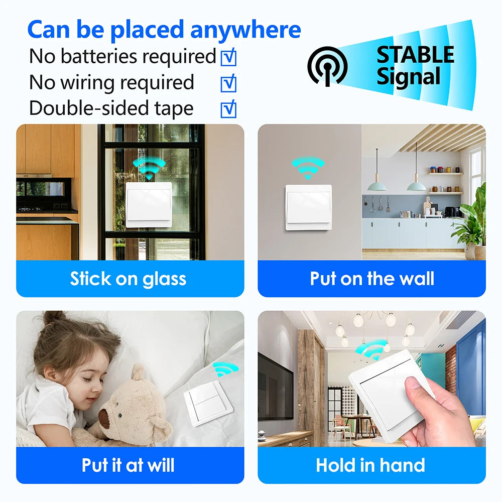 Tuya Smart life WiFi and 433MHz Light Switch,Wall Panel Switch No Need Battery,110V 220V 16A Mini Module, for Alexa Google Home