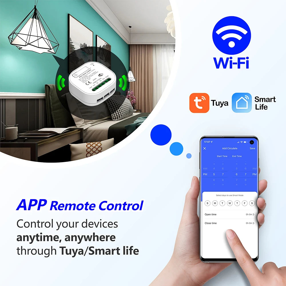 Tuya Smart life WiFi and 433MHz Light Switch,Wall Panel Switch No Need Battery,110V 220V 16A Mini Module, for Alexa Google Home