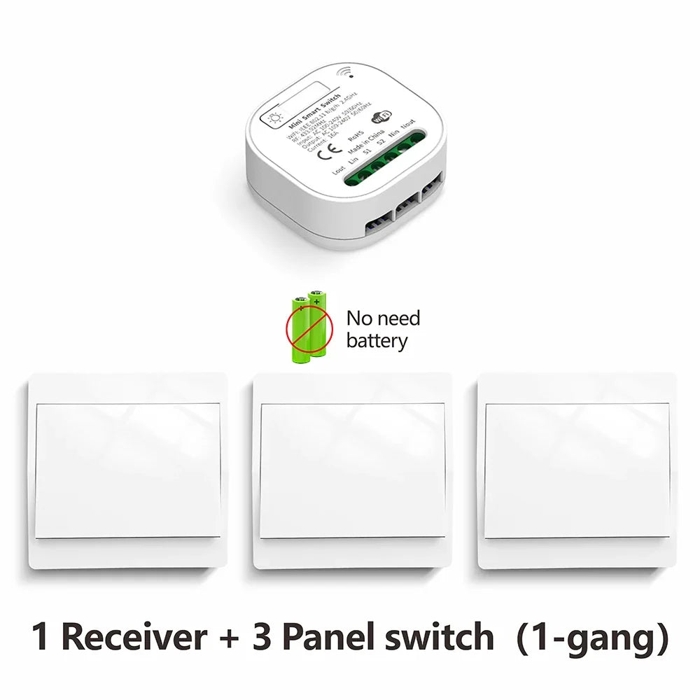 Tuya Smart life WiFi and 433MHz Light Switch,Wall Panel Switch No Need Battery,110V 220V 16A Mini Module, for Alexa Google Home