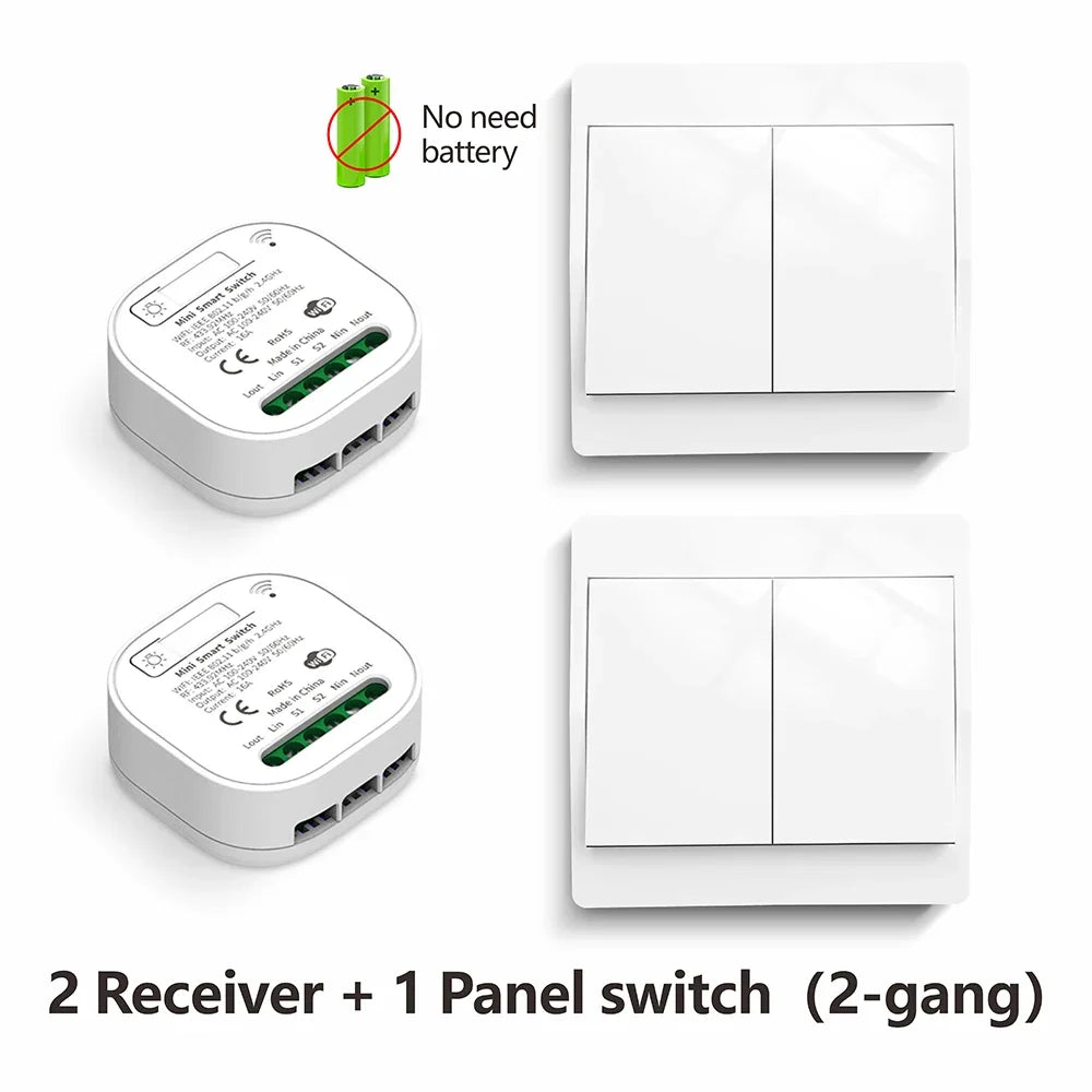 Tuya Smart life WiFi and 433MHz Light Switch,Wall Panel Switch No Need Battery,110V 220V 16A Mini Module, for Alexa Google Home