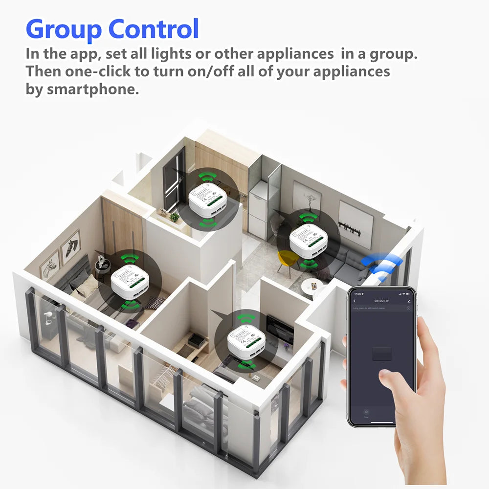 Tuya Smart life WiFi and 433MHz Light Switch,Wall Panel Switch No Need Battery,110V 220V 16A Mini Module, for Alexa Google Home