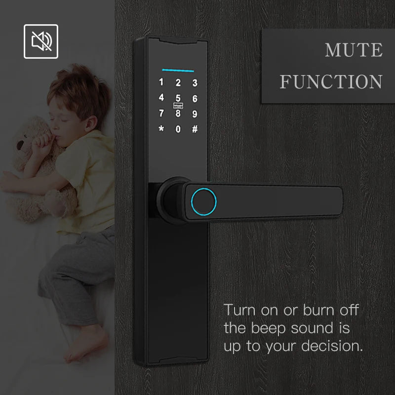 New Smart Door Lock With Bluetooth-compatible Tuya APP Digital Electronic Lock Smart Home Wooden Door Lock Biometric Fingerprint