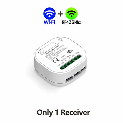 Tuya Smart life WiFi and 433MHz Light Switch,Wall Panel Switch No Need Battery,110V 220V 16A Mini Module, for Alexa Google Home