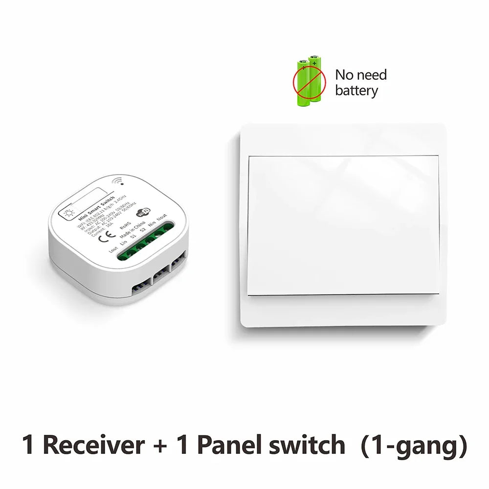 Tuya Smart life WiFi and 433MHz Light Switch,Wall Panel Switch No Need Battery,110V 220V 16A Mini Module, for Alexa Google Home