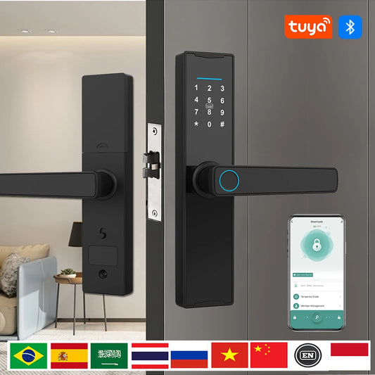 New Smart Door Lock With Bluetooth-compatible Tuya APP Digital Electronic Lock Smart Home Wooden Door Lock Biometric Fingerprint
