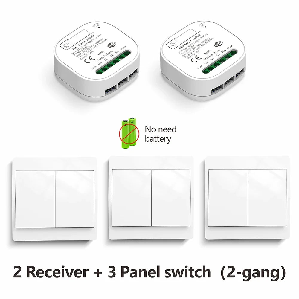 Tuya Smart life WiFi and 433MHz Light Switch,Wall Panel Switch No Need Battery,110V 220V 16A Mini Module, for Alexa Google Home
