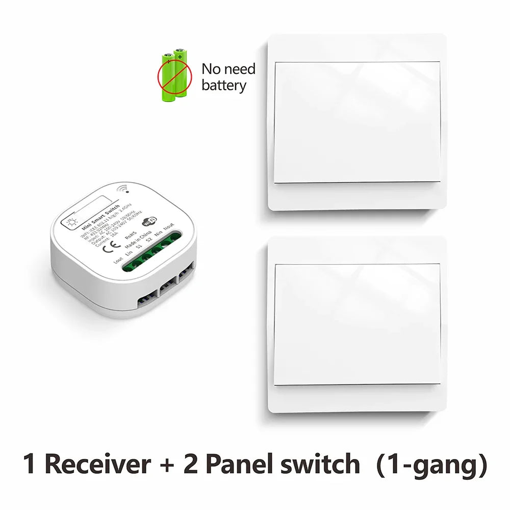 Tuya Smart life WiFi and 433MHz Light Switch,Wall Panel Switch No Need Battery,110V 220V 16A Mini Module, for Alexa Google Home