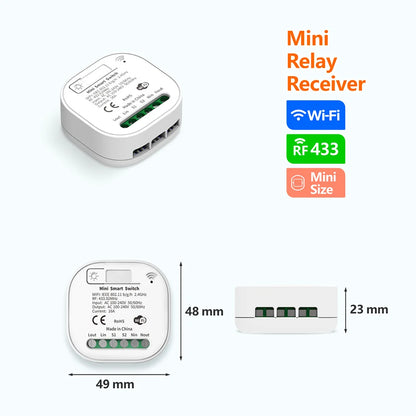 Tuya Smart life WiFi and 433MHz Light Switch,Wall Panel Switch No Need Battery,110V 220V 16A Mini Module, for Alexa Google Home